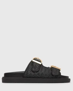 Women Betts Slides|Footbeds^ASTAR Leather Woven Strap Footbed Slides
