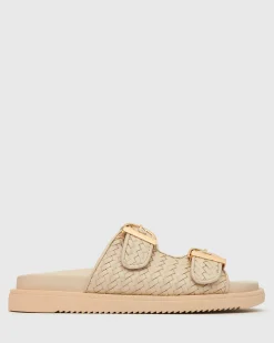 Women Betts Slides|Footbeds^ASTAR Leather Woven Strap Footbed Slides