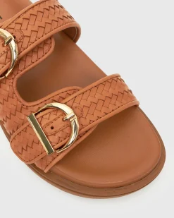 Women Betts Slides|Footbeds^ASTAR Leather Woven Strap Footbed Slides