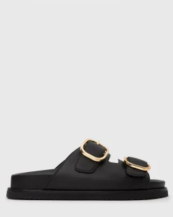 Women Betts Sandals|Flats^Wider Fit HUSH Leather Buckle Slides