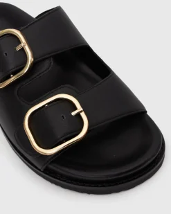 Women Betts Sandals|Flats^Wider Fit HUSH Leather Buckle Slides